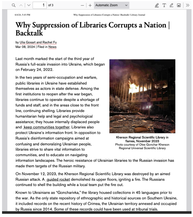 Why Suppression of Libraries Corrupts a Nation, Library Journal, 2024