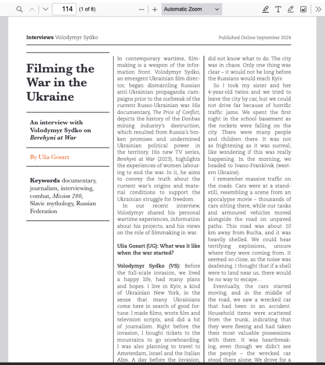 Filming the War in Ukraine, Film International, 2024